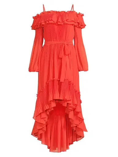 Ungaro Women's Holland Pleated Ruffled High-Low Dress - Flame | Thumbnail 1 Ungaro Women's Holland Pleated Ruffled High-Low Dress - Flame | Thumbnail 1