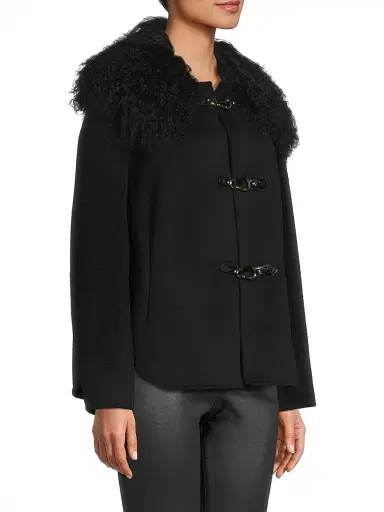 Kobi Halperin Women's Esme Double-Face Wool Short Coat - Black | Thumbnail 4 Kobi Halperin Women's Esme Double-Face Wool Short Coat - Black | Thumbnail 4