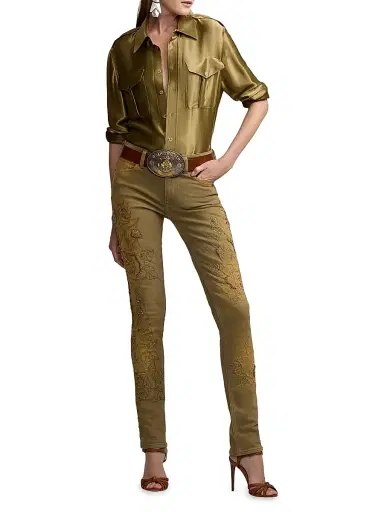 Ralph Lauren Collection Women's Barrett Embroidered Skinny Jeans - Dusty Sage | Thumbnail 2 Ralph Lauren Collection Women's Barrett Embroidered Skinny Jeans - Dusty Sage | Thumbnail 2