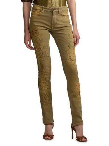 Ralph Lauren Collection Women's Barrett Embroidered Skinny Jeans - Dusty Sage | Thumbnail 3 Ralph Lauren Collection Women's Barrett Embroidered Skinny Jeans - Dusty Sage | Thumbnail 3