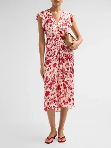 Isabel Marant Women's Lyndsay Floral Silk-Blend Midi Dress - Ecru Pink | Thumbnail 2 Isabel Marant Women's Lyndsay Floral Silk-Blend Midi Dress - Ecru Pink | Thumbnail 2