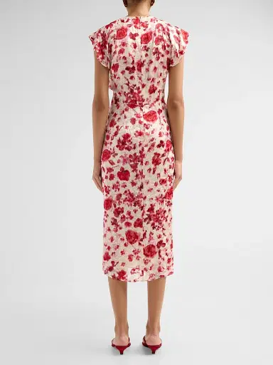 Isabel Marant Women's Lyndsay Floral Silk-Blend Midi Dress - Ecru Pink | Thumbnail 3 Isabel Marant Women's Lyndsay Floral Silk-Blend Midi Dress - Ecru Pink | Thumbnail 3