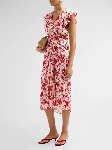 Isabel Marant Women's Lyndsay Floral Silk-Blend Midi Dress - Ecru Pink | Thumbnail 4 Isabel Marant Women's Lyndsay Floral Silk-Blend Midi Dress - Ecru Pink | Thumbnail 4