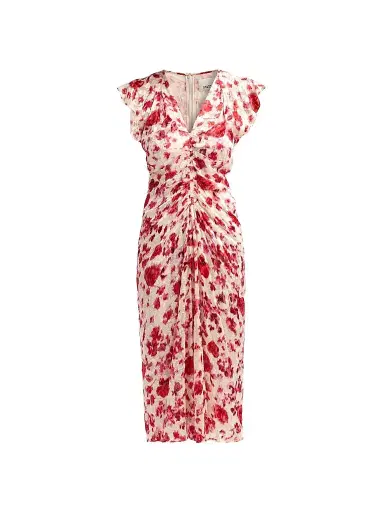 Isabel Marant Women's Lyndsay Floral Silk-Blend Midi Dress - Ecru Pink | Thumbnail 1 Isabel Marant Women's Lyndsay Floral Silk-Blend Midi Dress - Ecru Pink | Thumbnail 1