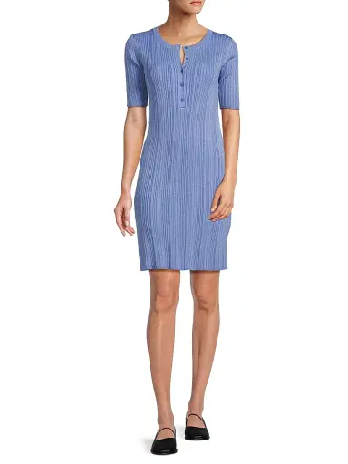 Majestic Filatures Women's Stretch Metallic Rib-Knit Henley Minidress - Mykonos | Thumbnail 2 Majestic Filatures Women's Stretch Metallic Rib-Knit Henley Minidress - Mykonos | Thumbnail 2