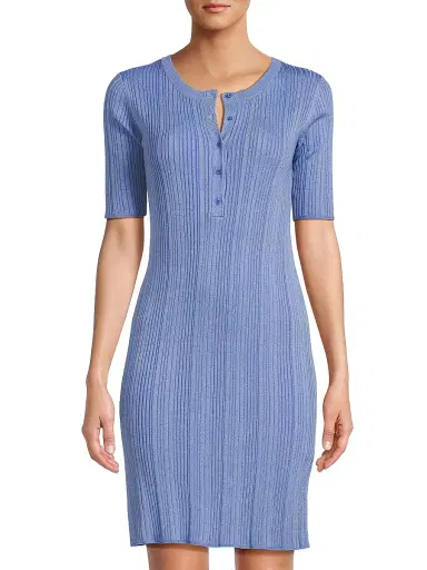 Majestic Filatures Women's Stretch Metallic Rib-Knit Henley Minidress - Mykonos | Thumbnail 3 Majestic Filatures Women's Stretch Metallic Rib-Knit Henley Minidress - Mykonos | Thumbnail 3