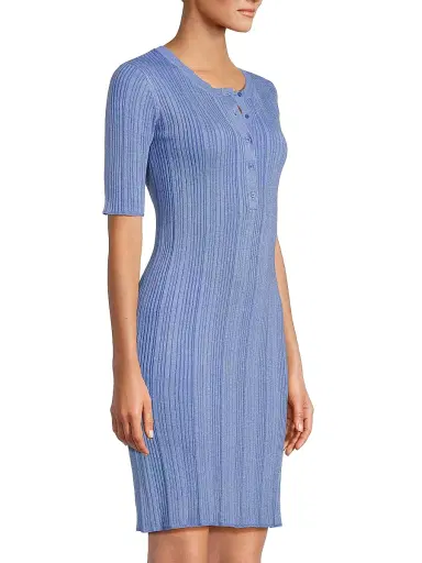 Majestic Filatures Women's Stretch Metallic Rib-Knit Henley Minidress - Mykonos | Thumbnail 4 Majestic Filatures Women's Stretch Metallic Rib-Knit Henley Minidress - Mykonos | Thumbnail 4
