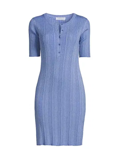Majestic Filatures Women's Stretch Metallic Rib-Knit Henley Minidress - Mykonos | Thumbnail 1 Majestic Filatures Women's Stretch Metallic Rib-Knit Henley Minidress - Mykonos | Thumbnail 1