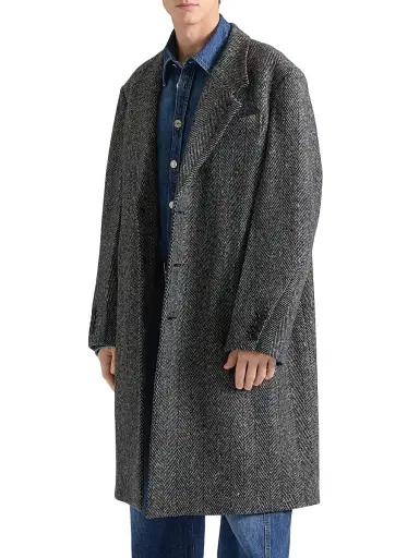 Givenchy Men's Coat in Wool Herringbone - Black White - Size 40 | Thumbnail 3 Givenchy Men's Coat in Wool Herringbone - Black White - Size 40 | Thumbnail 3