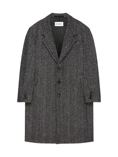 Givenchy Men's Coat in Wool Herringbone - Black White - Size 40 | Thumbnail 1 Givenchy Men's Coat in Wool Herringbone - Black White - Size 40 | Thumbnail 1