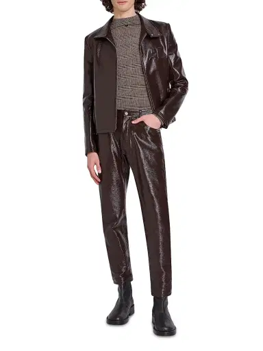 Courreges Men's Zipped Vinyl Biker Jacket - Chocolate | Thumbnail 2 Courreges Men's Zipped Vinyl Biker Jacket - Chocolate | Thumbnail 2