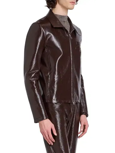 Courreges Men's Zipped Vinyl Biker Jacket - Chocolate | Thumbnail 4 Courreges Men's Zipped Vinyl Biker Jacket - Chocolate | Thumbnail 4
