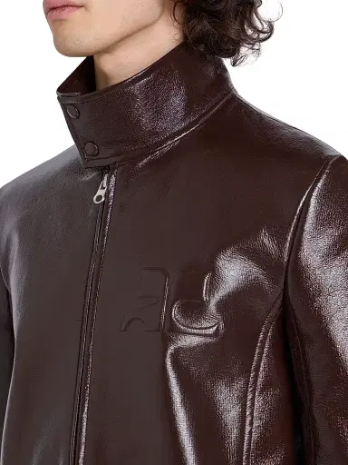 Courreges Men's Zipped Vinyl Biker Jacket - Chocolate | Thumbnail 6 Courreges Men's Zipped Vinyl Biker Jacket - Chocolate | Thumbnail 6