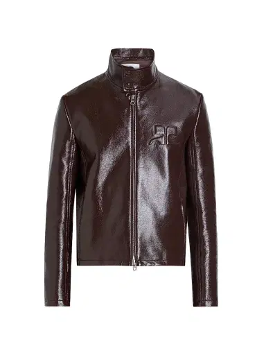 Courreges Men's Zipped Vinyl Biker Jacket - Chocolate | Thumbnail 1 Courreges Men's Zipped Vinyl Biker Jacket - Chocolate | Thumbnail 1