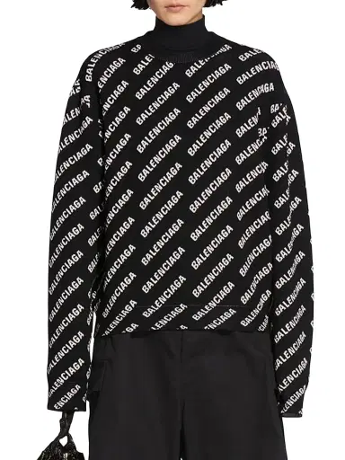 Balenciaga Women's Mini Allover Logo Sweater - Black White | Thumbnail 3 Balenciaga Women's Mini Allover Logo Sweater - Black White | Thumbnail 3