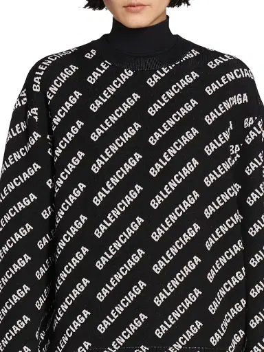 Balenciaga Women's Mini Allover Logo Sweater - Black White | Thumbnail 6 Balenciaga Women's Mini Allover Logo Sweater - Black White | Thumbnail 6