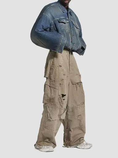 Balenciaga Men's Distressed Large Cargo Pants - Dark Beige | Thumbnail 2 Balenciaga Men's Distressed Large Cargo Pants - Dark Beige | Thumbnail 2
