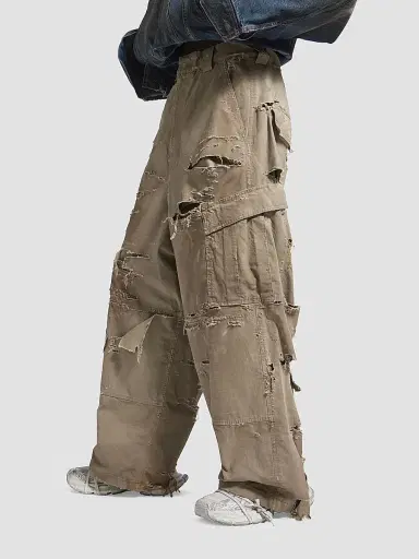 Balenciaga Men's Distressed Large Cargo Pants - Dark Beige | Thumbnail 4 Balenciaga Men's Distressed Large Cargo Pants - Dark Beige | Thumbnail 4