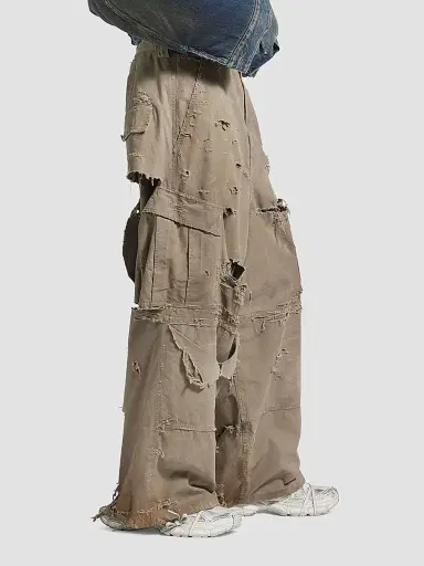 Balenciaga Men's Distressed Large Cargo Pants - Dark Beige | Thumbnail 6 Balenciaga Men's Distressed Large Cargo Pants - Dark Beige | Thumbnail 6