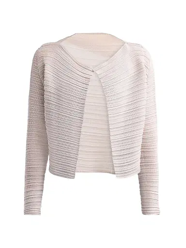 Issey Miyake Women's Jiggly Pleats Cardigan - Light Gray | Thumbnail 1 Issey Miyake Women's Jiggly Pleats Cardigan - Light Gray | Thumbnail 1