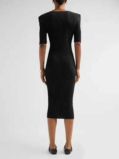 Issey Miyake Women's Box Shoulder Pleats Midi Dress | Thumbnail 3 Issey Miyake Women's Box Shoulder Pleats Midi Dress | Thumbnail 3