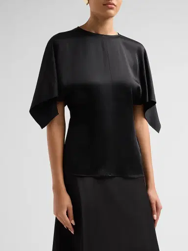 Stella McCartney Women's Handkerchief Satin Short-Sleeve Top - Black - Size 14 | Thumbnail 4 Stella McCartney Women's Handkerchief Satin Short-Sleeve Top - Black - Size 14 | Thumbnail 4