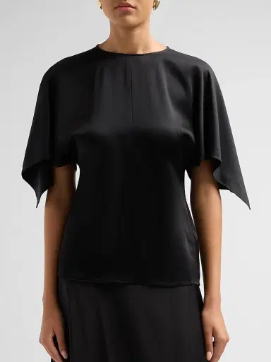 Stella McCartney Women's Handkerchief Satin Short-Sleeve Top - Black - Size 14 | Thumbnail 5 Stella McCartney Women's Handkerchief Satin Short-Sleeve Top - Black - Size 14 | Thumbnail 5
