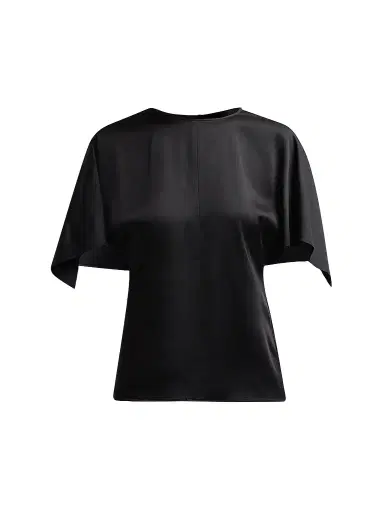 Stella McCartney Women's Handkerchief Satin Short-Sleeve Top - Black - Size 14 | Thumbnail 1 Stella McCartney Women's Handkerchief Satin Short-Sleeve Top - Black - Size 14 | Thumbnail 1