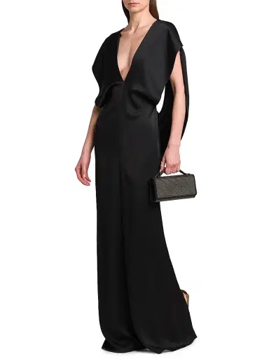 Stella McCartney Women's Draped Satin V-Neck Gown - Black | Thumbnail 2 Stella McCartney Women's Draped Satin V-Neck Gown - Black | Thumbnail 2