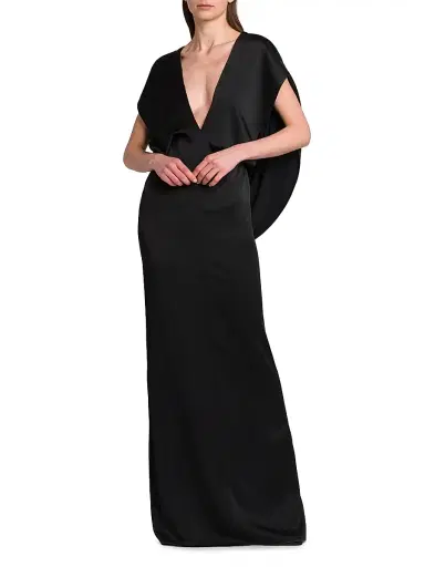 Stella McCartney Women's Draped Satin V-Neck Gown - Black | Thumbnail 6 Stella McCartney Women's Draped Satin V-Neck Gown - Black | Thumbnail 6