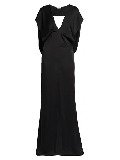 Stella McCartney Women's Draped Satin V-Neck Gown - Black | Thumbnail 1 Stella McCartney Women's Draped Satin V-Neck Gown - Black | Thumbnail 1