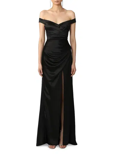 Sau Lee Women's Paulina Ruched Satin Off-The-Shoulder Gown - Black | Thumbnail 2 Sau Lee Women's Paulina Ruched Satin Off-The-Shoulder Gown - Black | Thumbnail 2