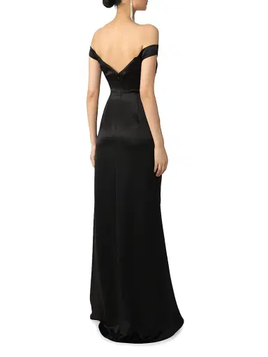 Sau Lee Women's Paulina Ruched Satin Off-The-Shoulder Gown - Black | Thumbnail 3 Sau Lee Women's Paulina Ruched Satin Off-The-Shoulder Gown - Black | Thumbnail 3