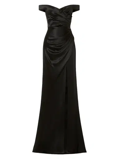 Sau Lee Women's Paulina Ruched Satin Off-The-Shoulder Gown - Black | Thumbnail 1 Sau Lee Women's Paulina Ruched Satin Off-The-Shoulder Gown - Black | Thumbnail 1