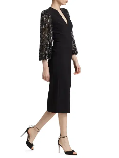 Jenny Packham Women's The Swan Embellished-Sleeve Cocktail Dress | Thumbnail 4 Jenny Packham Women's The Swan Embellished-Sleeve Cocktail Dress | Thumbnail 4