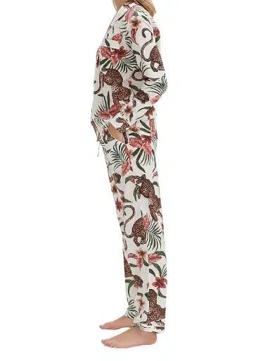 Desmond & Dempsey Women's Cotton Jungle 2-Piece Pajama Set - Cream | Thumbnail 3 Desmond & Dempsey Women's Cotton Jungle 2-Piece Pajama Set - Cream | Thumbnail 3
