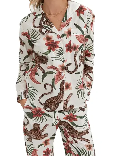 Desmond & Dempsey Women's Cotton Jungle 2-Piece Pajama Set - Cream | Thumbnail 5 Desmond & Dempsey Women's Cotton Jungle 2-Piece Pajama Set - Cream | Thumbnail 5