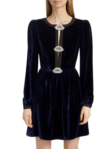 Saloni Women's Camille Bows Velvet Minidress - Navy Black Lips - Size 4 | Thumbnail 3 Saloni Women's Camille Bows Velvet Minidress - Navy Black Lips - Size 4 | Thumbnail 3