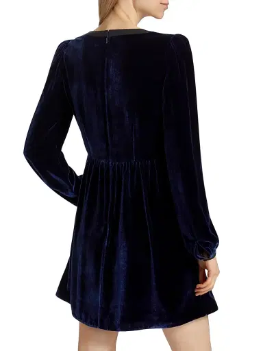 Saloni Women's Camille Bows Velvet Minidress - Navy Black Lips - Size 4 | Thumbnail 5 Saloni Women's Camille Bows Velvet Minidress - Navy Black Lips - Size 4 | Thumbnail 5