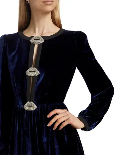 Saloni Women's Camille Bows Velvet Minidress - Navy Black Lips - Size 4 | Thumbnail 6 Saloni Women's Camille Bows Velvet Minidress - Navy Black Lips - Size 4 | Thumbnail 6