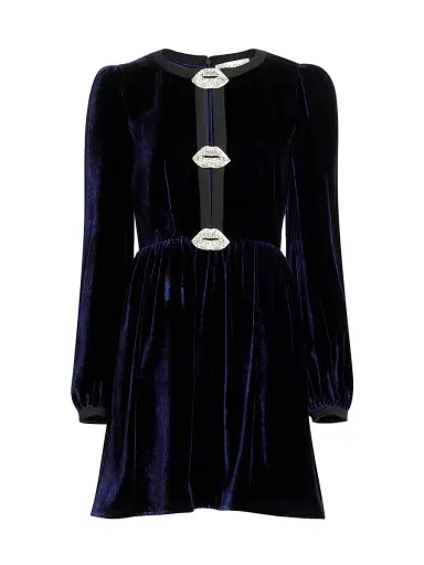 Saloni Women's Camille Bows Velvet Minidress - Navy Black Lips - Size 4 | Thumbnail 1 Saloni Women's Camille Bows Velvet Minidress - Navy Black Lips - Size 4 | Thumbnail 1
