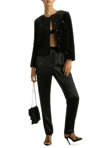 Reiss Women's Elea Satin Tapered Trousers - Black | Thumbnail 2 Reiss Women's Elea Satin Tapered Trousers - Black | Thumbnail 2