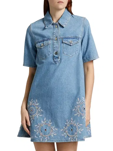 Ganni Women's Broderie Anglaise Denim Minidress | Thumbnail 3 Ganni Women's Broderie Anglaise Denim Minidress | Thumbnail 3