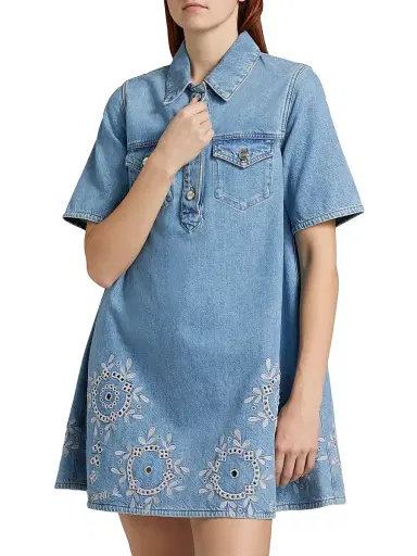 Ganni Women's Broderie Anglaise Denim Minidress | Thumbnail 4 Ganni Women's Broderie Anglaise Denim Minidress | Thumbnail 4