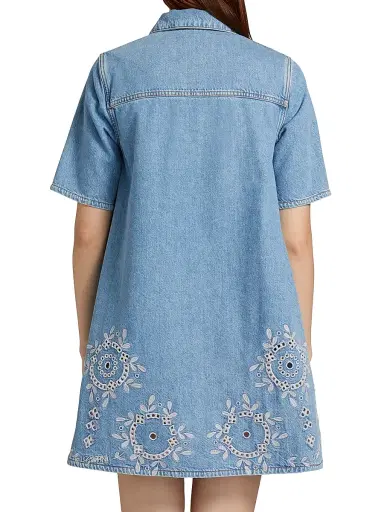 Ganni Women's Broderie Anglaise Denim Minidress | Thumbnail 5 Ganni Women's Broderie Anglaise Denim Minidress | Thumbnail 5