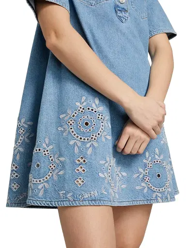 Ganni Women's Broderie Anglaise Denim Minidress | Thumbnail 6 Ganni Women's Broderie Anglaise Denim Minidress | Thumbnail 6