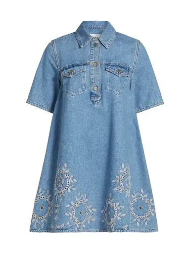 Ganni Women's Broderie Anglaise Denim Minidress | Thumbnail 1 Ganni Women's Broderie Anglaise Denim Minidress | Thumbnail 1