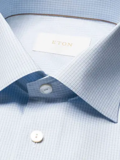 Eton Men's Contemporary-Fit Elevated Micro Check Cotton Shirt - Mid Blue | Thumbnail 3 Eton Men's Contemporary-Fit Elevated Micro Check Cotton Shirt - Mid Blue | Thumbnail 3