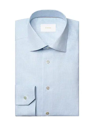 Eton Men's Contemporary-Fit Elevated Micro Check Cotton Shirt - Mid Blue | Thumbnail 1 Eton Men's Contemporary-Fit Elevated Micro Check Cotton Shirt - Mid Blue | Thumbnail 1