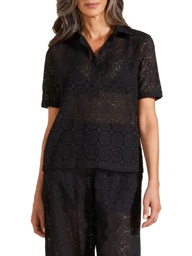Vilebrequin Women's Broderie Anglaise Short-Sleeve Shirt - Noir | Thumbnail 3 Vilebrequin Women's Broderie Anglaise Short-Sleeve Shirt - Noir | Thumbnail 3